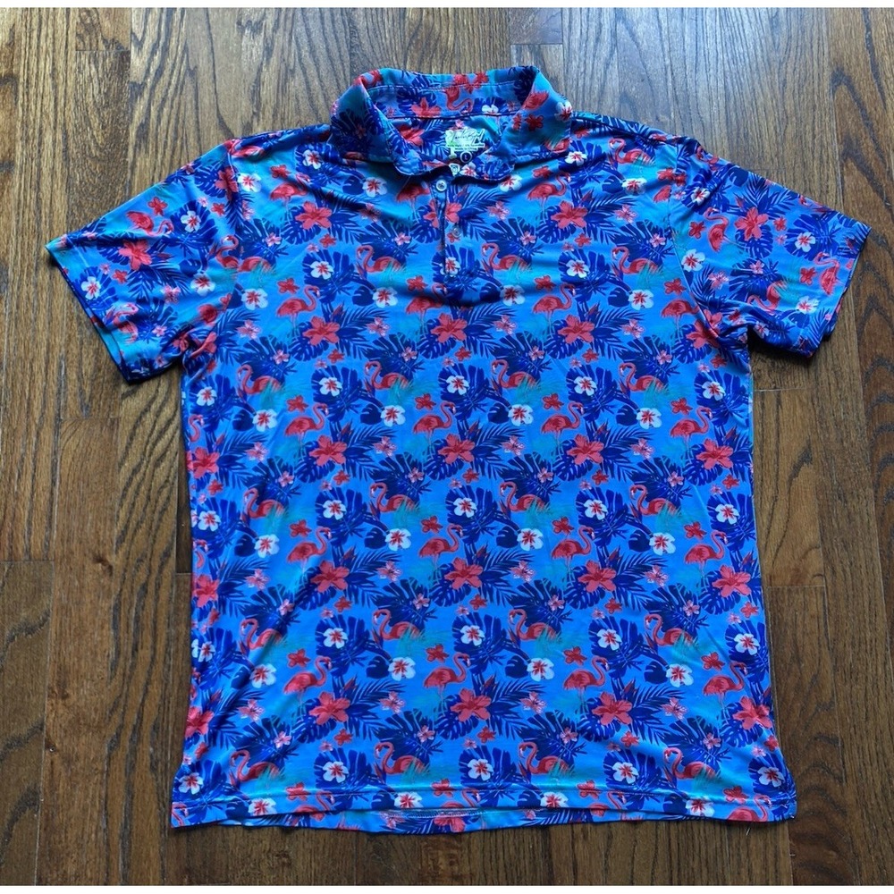 TailorByrd Polo Shirt Mens Large Performance UPF 30 Hawaiian AOP Print Golf